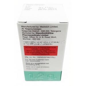 Augmentin IV, Amoxycillin 1 g, Clavulanic Acid 200 mg, Vial, GSK, Box information, Manufacturer