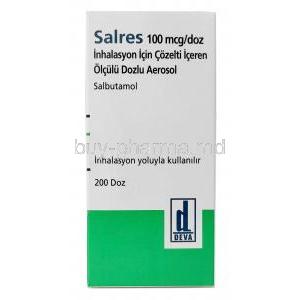 Salres Inhaler,Salbutamol 100 mcg, Inhaler 200 MD, Deva Holdings, Box front view