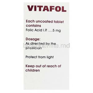 Vitafol,  Folic Acid 5 Mg Box Composition