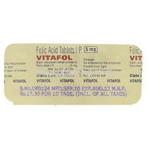 Vitafol,  Folic Acid 5 Mg Packaging