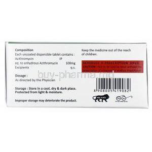 Neckcin, Azithromycin 100mg, DT tablet, Johnlee Pharmaceuticals Pvt Ltd, Box information