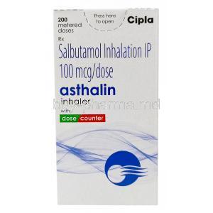 Asthalin Inhaler CFC Free, Salbutamol 100mcg,Inhaler 200 MD, Box front view