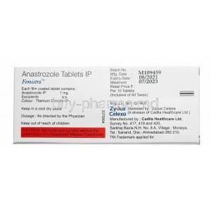 Femistra, Anastrozole 1 mg, Zuventus Healthcare, Box information