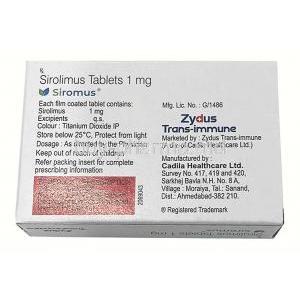 Siromus, Sirolimus(Rapamycin) 1mg, Zydus Cadila,Box information