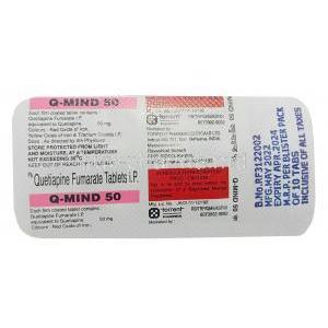 Q-Mind, Quetiapine 50 mg, Torrent Pharma, Blisterpack information
