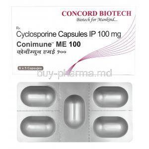 Conimune ME, Cyclosporine 100mg, Concord Biotech Ltd, Box, Blisterpack