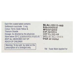 Soliten, Generic Vesicare,  Solifenacin Box Composition