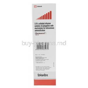 Haemaccel Infusion, Calcium Chloride 0.070g /Potassium Chloride 0.038g/Sodium Chloride 0.85g, Infusion 500mL, Abbott, Box information,Manufacturer