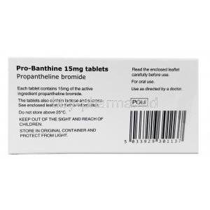 Pro-Banthine, Propantheline 15mg, 112tablets Kyowa Kirin UK, Box information, Storage