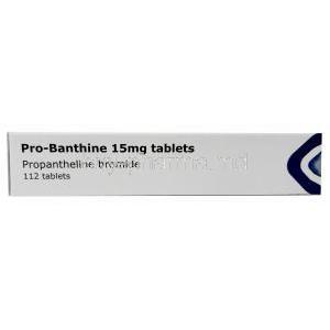 Pro-Banthine, Propantheline 15mg, 112tablets Kyowa Kirin UK, Box top view