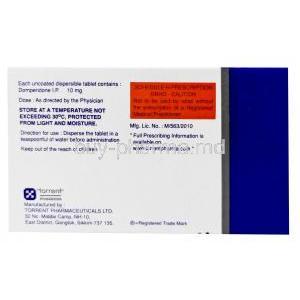 Domstal DT, Domperidone 10mg, Dispersible tablet, Torrent Pharma, Box information, Caution, Manufacturer