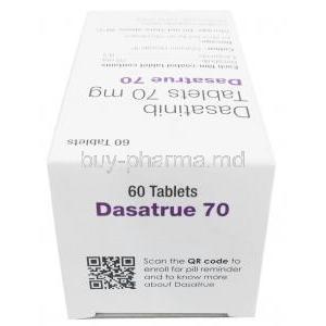 Dasatrue, Dasatinib 70 mg, 60 tablets, Cipla, Box top view