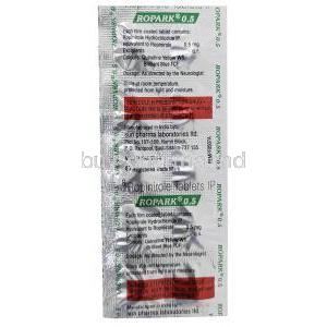 Ropark 0.5, Ropinirole 0.5mg, Sun Pharma, Sheet information,Manufacturer