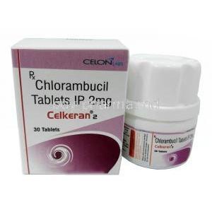 Celkeran 2, Chlorambucil 2mg, 30tablets, Celon Laboratories, Box, Bottle