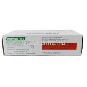 Ropark 0.5, Ropinirole 0.5mg, Sun Pharma, Box information, Caution