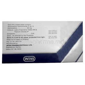 Axepta 60, Atomoxetine 60mg, Intas, Box information