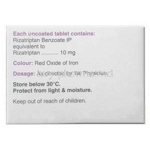 Rizact 10, Rizatriptan Benzoate 10mg, Cipla, Box information, Dosage