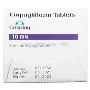 Cospiaq, Empagliflozin 10mg, Torrent Pharmaceuticals Ltd,Box information, Mfg date, Exp date