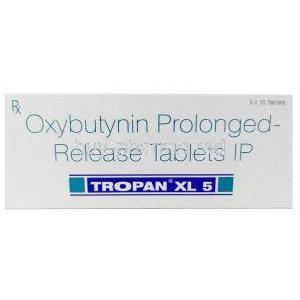 Tropan XL 5, Oxybutynin 5mg, Sun Pharma, Box front view