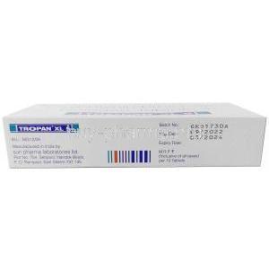 Tropan XL 5, Oxybutynin 5mg, Sun Pharma, Box information, Mfg date, Exp date