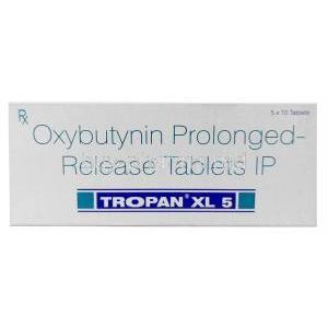 Tropan XL 5, Oxybutynin 5mg, Sun Pharma, Box top view