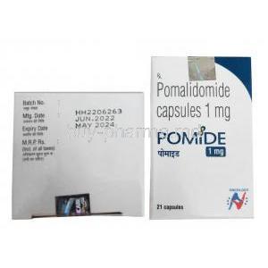 Pomide, Pomalidomide 1mg, 21capsules, Hetero Healthcare, Box front view, information