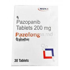 Pazolong, Pazopanib 200mg, MSN Laboratories, Box front view