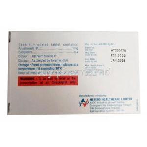 Anatero, Anastrozole 1mg, Hetero Drugs Ltd, Box information, Mfg date, Exp date