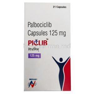 Piclib, Palbociclib 125mg, 21capsules, Hetero Drugs Ltd, Box front view