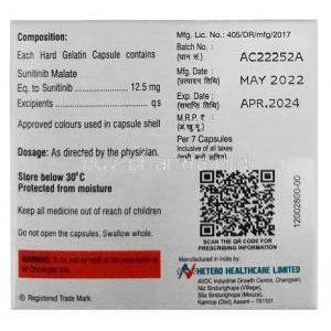 Mitant 12.5mg, Sunitinib 12.5mg,Capsule, Hetero Drugs Ltd, Box information