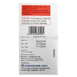 Nab Paclitero Injection, Paclitaxel 100 mg, Injection vial,Hetero Healthcare, Box information