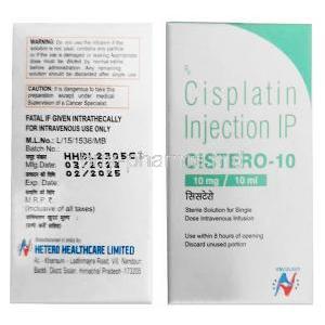 Cistero Injection, Cisplatin 10 mg, Injection,Hetero Healthcare, Box