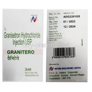Granitero Injection, Granisetron 3mg, Injection 3mL, Hetero Healthcare, Box