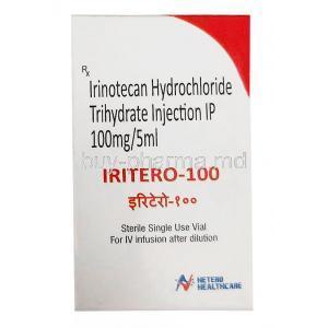 Iritero 100 Injection, Irinotecan 100 mg, Injection Vial Hetero Healthcare, Box front view