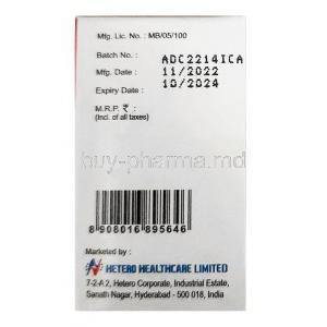 Iritero 100 Injection, Irinotecan 100 mg, Injection Vial Hetero Healthcare, Box information