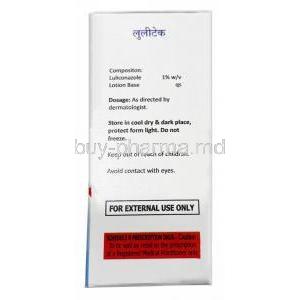 Lulitek Lotion, Luliconazole 1% wv, Lotion 15mL, Box information, Dosage, Storage
