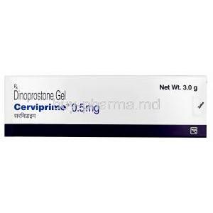 Cerviprime Gel, Dinoprostone Gel 3gm 0.5 mg, box front presentation, AstraZeneca
