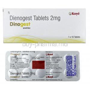 Dinogest, Dienogest 2mg, Koye Pharmaceutical, Box, Blisterpack