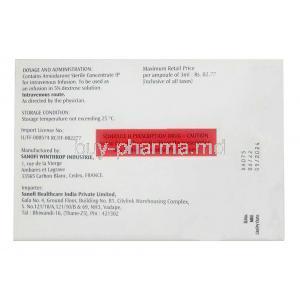Cordarone Injection, Amiodarone 150 mg, 3mL X 6 vials, Sanofi India, Box front view