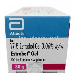 Estrabet Gel, Estradiol Valerate 0.06%, Gel 80g, Abbott, Box side view
