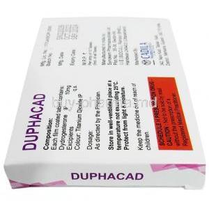 Duphacad, Dydrogesterone 10mg, Cadila Pharmaceuticals Ltd, Box side view-2