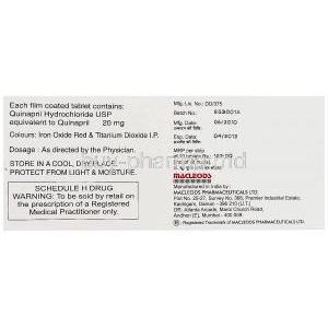 Q-Pril, Generic Accupril,  Quinapril Composition