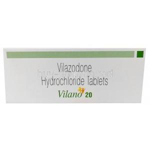 Vilano 20, Vilazodone 20 mg, Sun Pharmaceutical Industries, Box front view