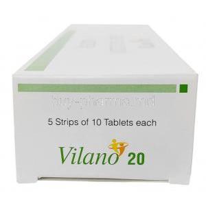 Vilano 20, Vilazodone　20 mg, Sun Pharmaceutical Industries, Box side view