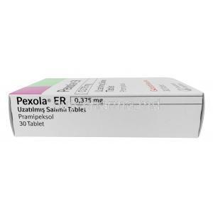 Pexola ER, Pramipexole 0.375mg, Boehringer Ingelheim, Box side view