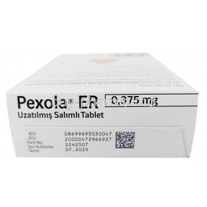 Pexola ER, Pramipexole 0.375mg, Boehringer Ingelheim, Box top view