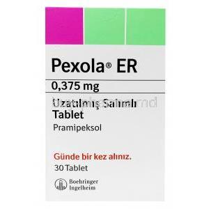 Pexola ER, Pramipexole 0.375mg, Boehringer Ingelheim, Box front view