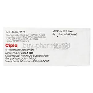 Ethamcip 500,  Ethamsylate 500mg, Cipla, Box information, Manufacturer