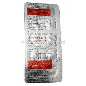 Ciprobid, Ciprofloxacin 500 mg, Zydus Cadila, Blisterpack information