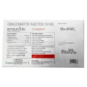 Emzumab Injection combikit, Omalizumab 150mg, Combikit, Cipla, Box information
